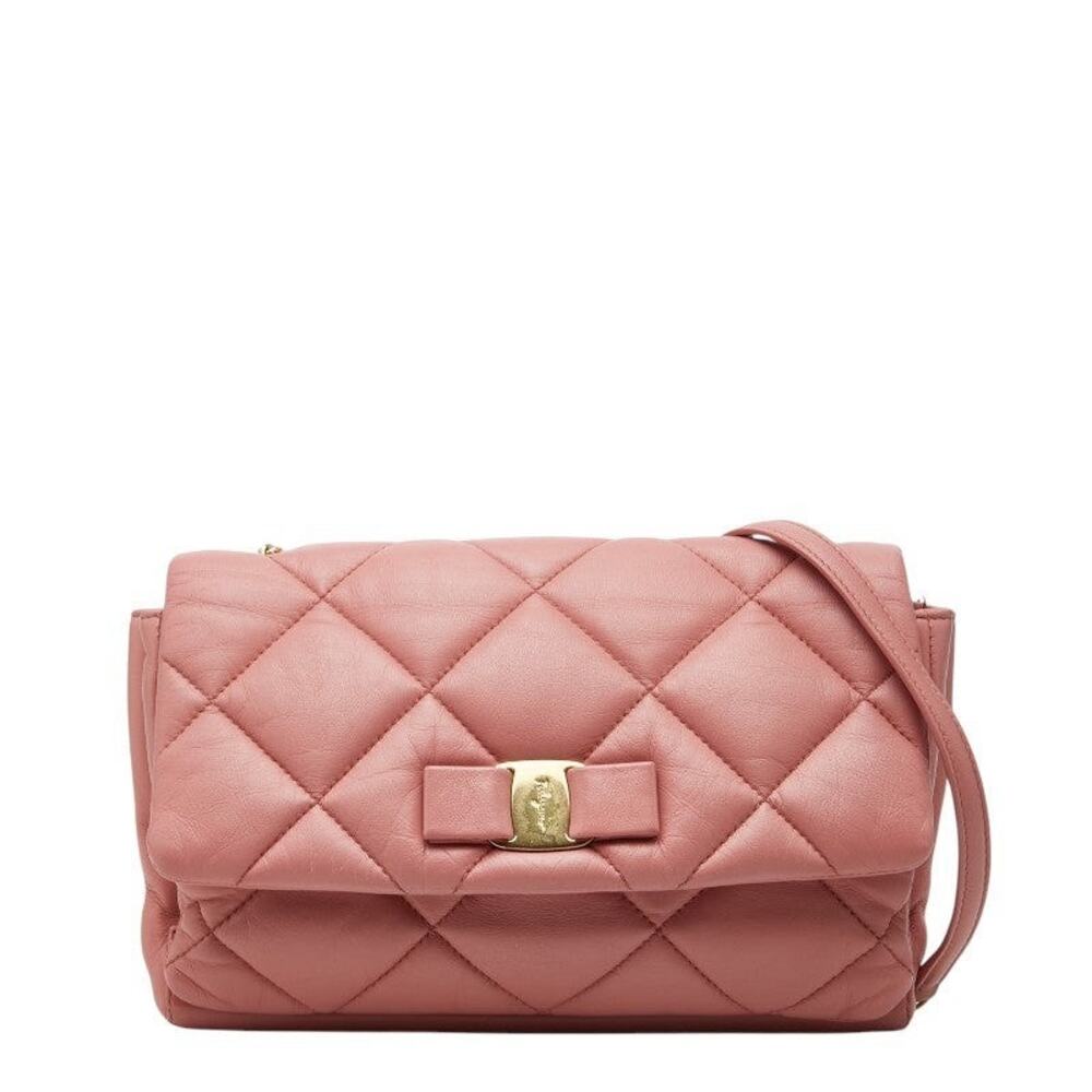 Salvatore Ferragamo Vara Ribbon Chain Shoulder Bag Pink